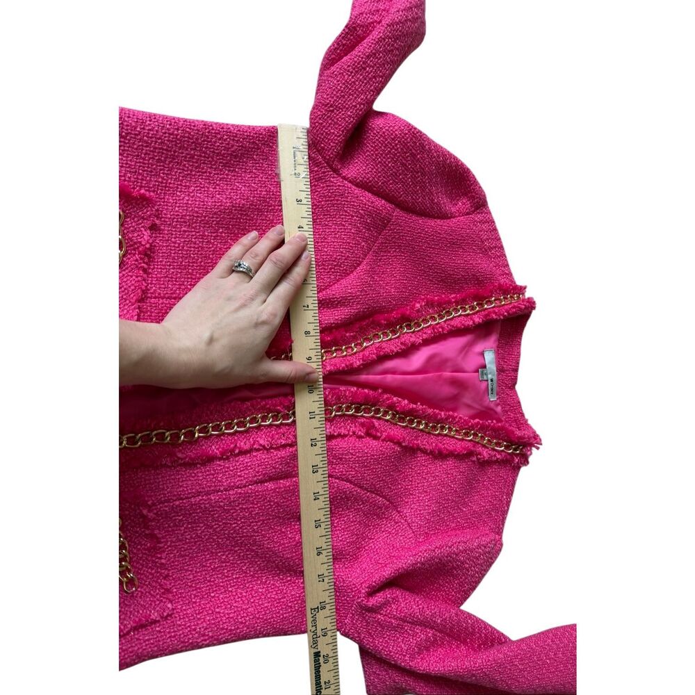 WD-NY Blazer Tweed Fringe Gold Chain Open Front Hot Pink Medium - Picture 6 of 11